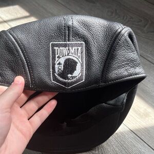 Vintage Black Leather Patch Hat - Military Tribute Cap